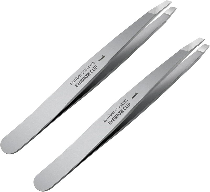 ZERNBER Flat and Slant Tip Tweezers of 2 Pack, Stainless Steel Precision Tweezer for Women Eyebrow & Hair Removal - Image 1